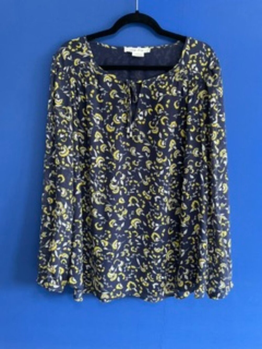 Penningtons Navy and Yellow Floral Plus Size Boho Blouse - Size 2X